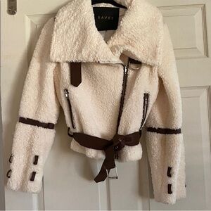 $1100 REVOLVE EAVES IVORY TEDDY SHERPA FUR MOTO JACKET XS